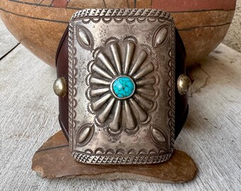 Ketoh Bow Guard Silver Turquoise Brown Leather w/ Snaps by Silversmith Buffalo