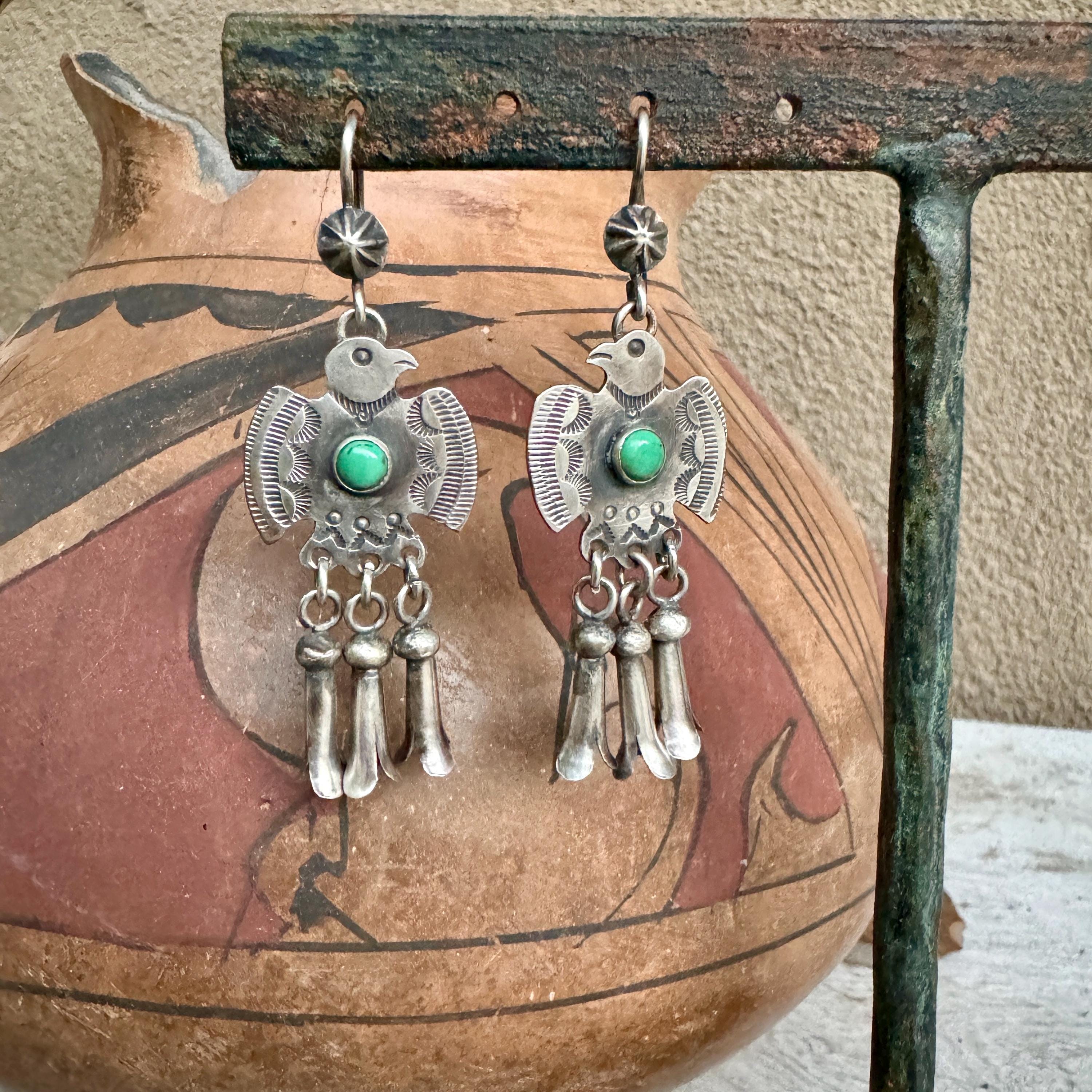 Interesting Vintage Native American Navajo Sterling Silver Wing Earrings Interesting Vintage Native American Navajo Sterling Silver Wing Earrings