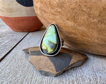Variscite Ring Size 7.5 by Navajo Me'Dru Nelson, Teardrop Shaped, Native American Jewelry