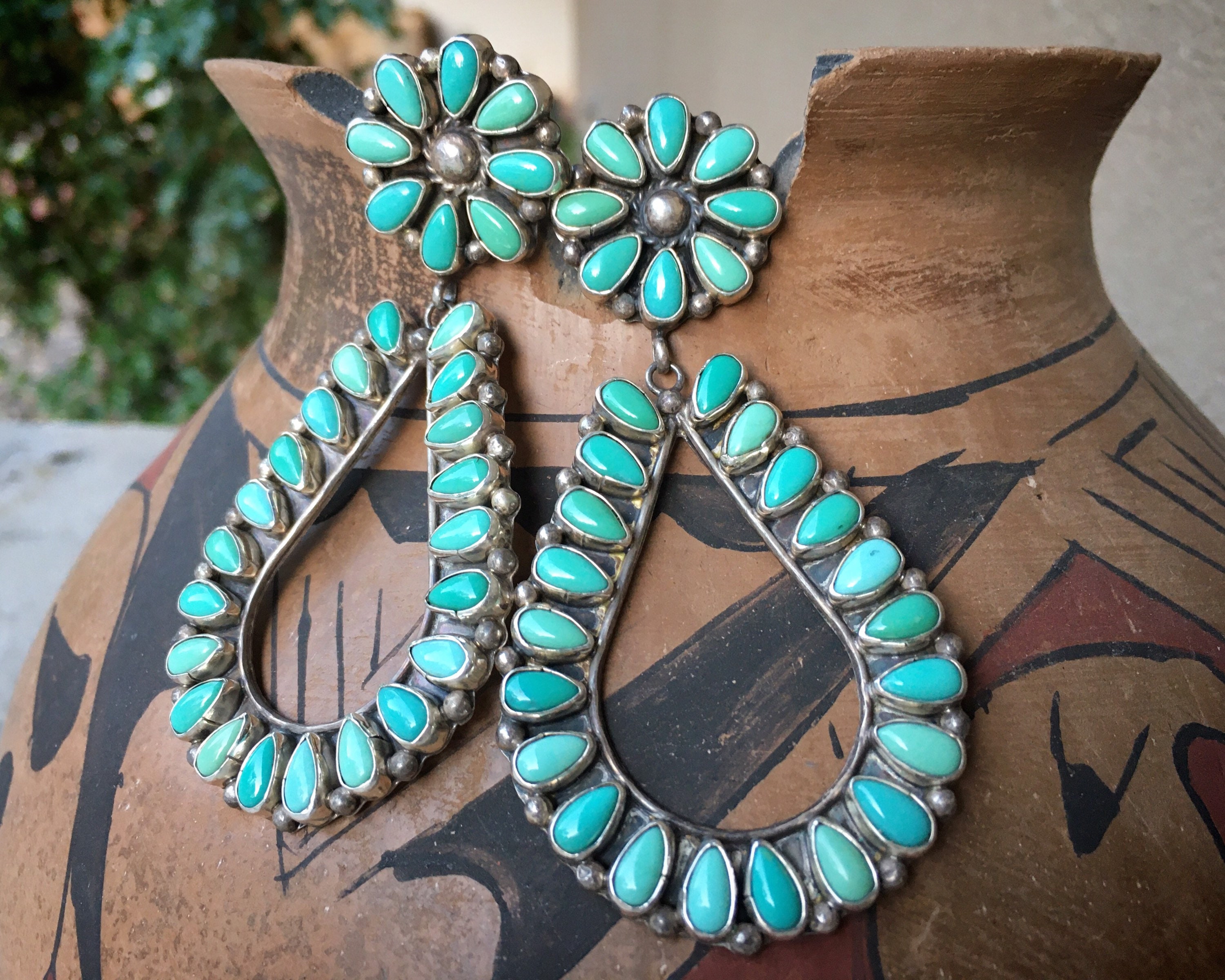 34g 3 14 Turquoise Cluster Hoop Earrings By Navajo Sheila Tso Native