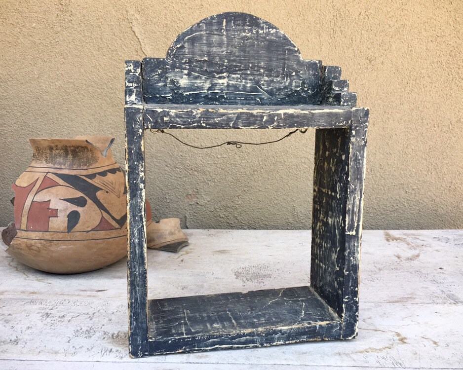 Painted Wood Shadowbox Frame or Shrine Wall Hanging, Mexican Folk Art