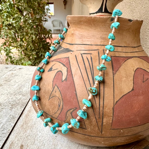 Vintage Turquoise Nugget and Shell Heishi Necklac… - image 7