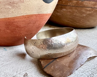 Domed and Textured Sterling Silver Cuff Bracelet 6-3/8", Vintage Native American Indian Jewelry