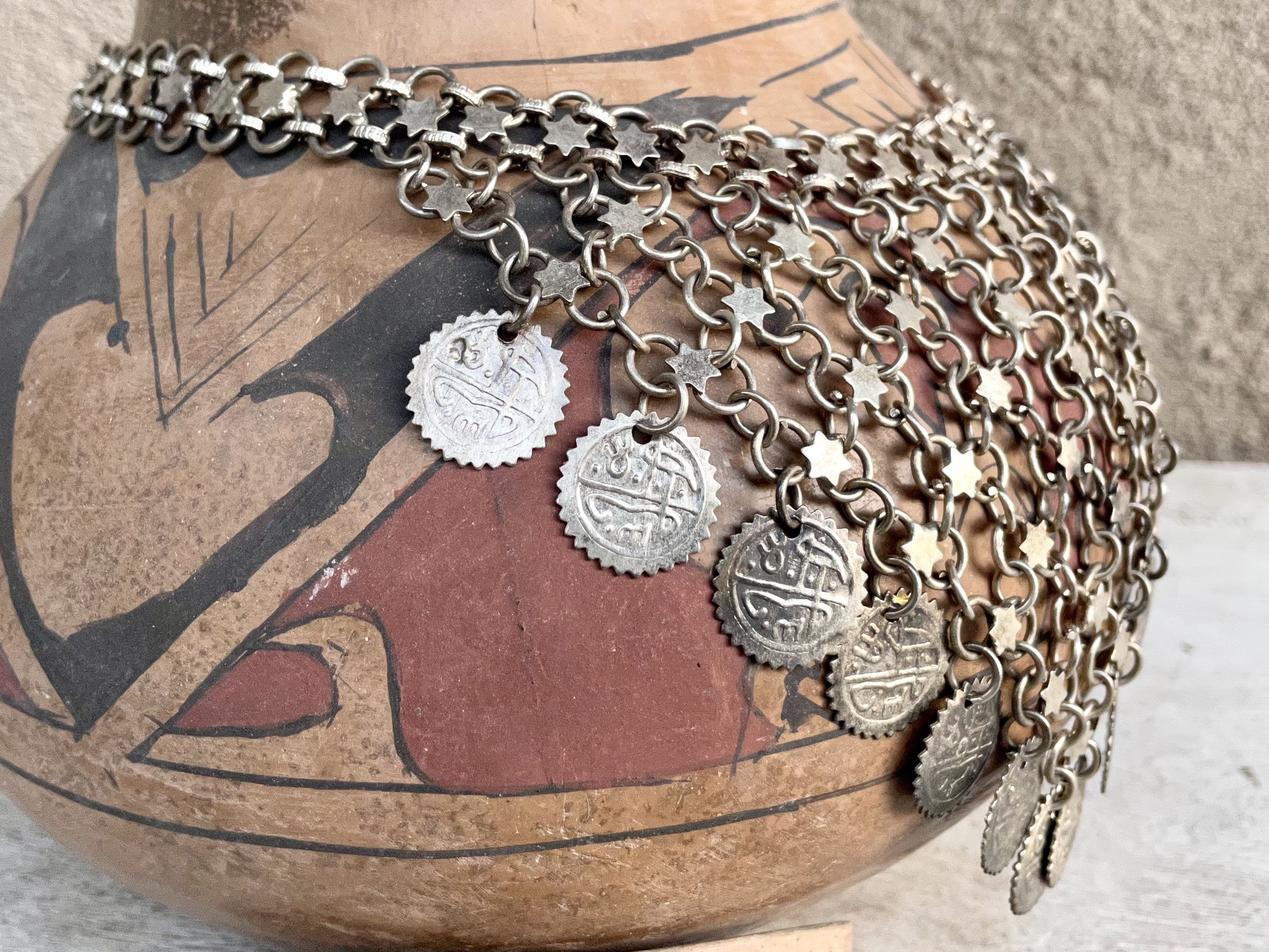 Vintage Silver Tone Tribal Necklace Chainmail with Coins, Gypsy Belly ...