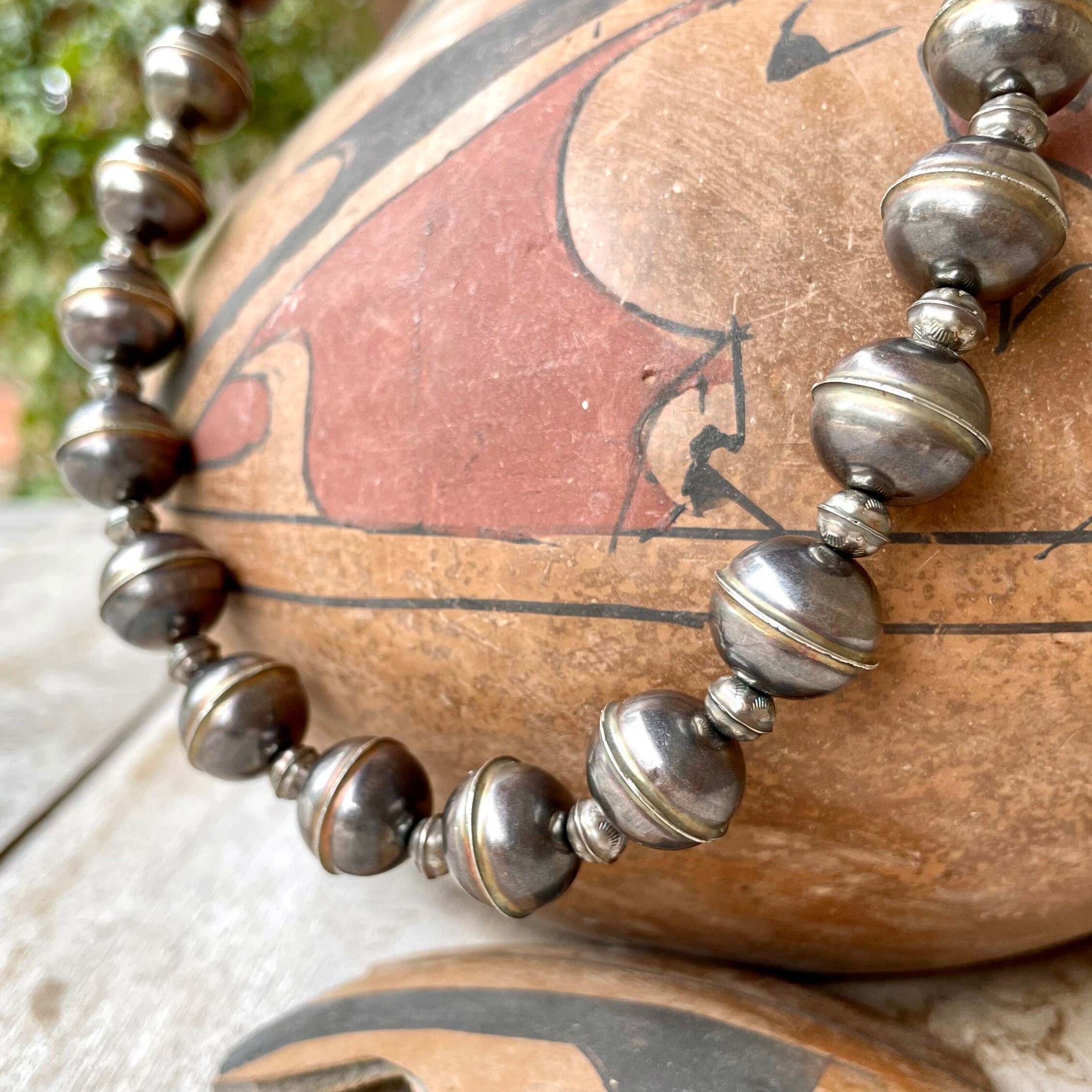 Navajo Sterling Silver Bench Bead Necklace Red Coral Signed - Yourgreatfinds