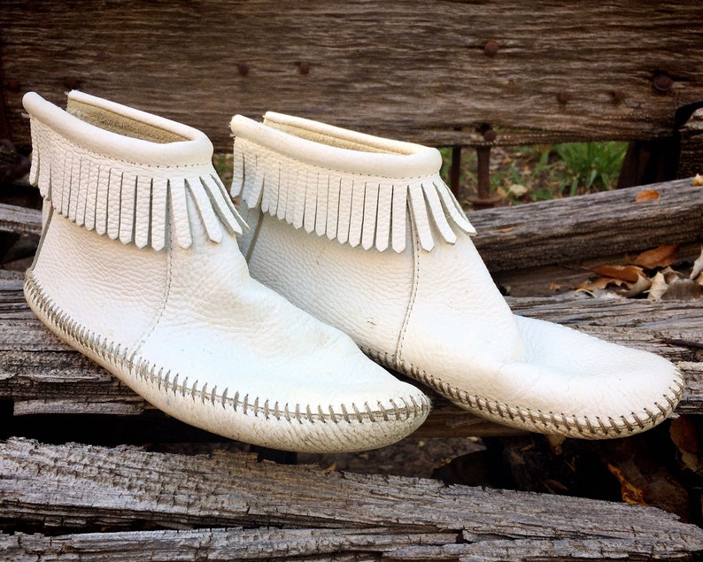 Vintage White Leather Ankle Moccasins Women's Size 7.5 Etsy
