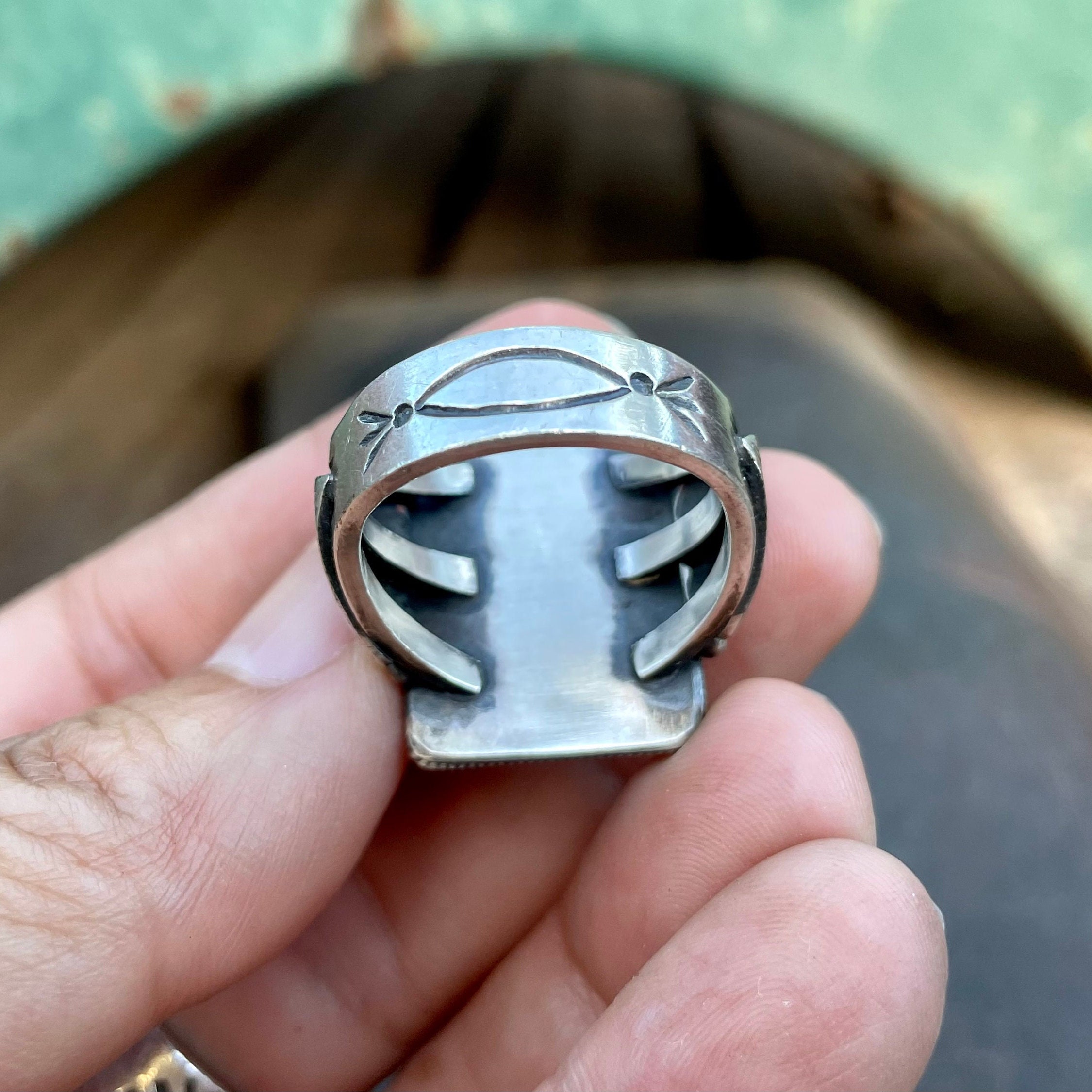 Vintage Spiderweb Turquoise Ring by Navajo Steven Arviso, Approx