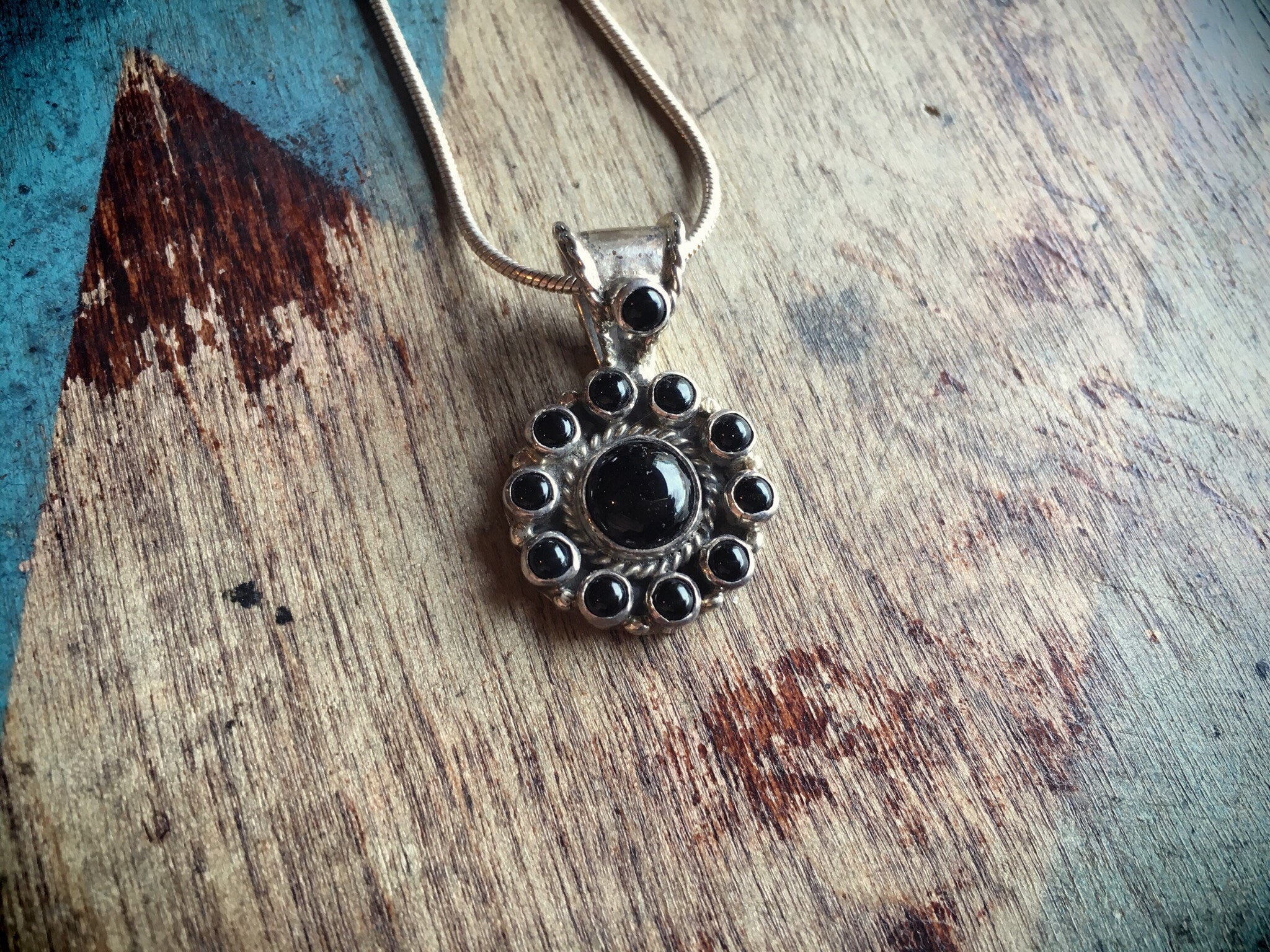 Black Onyx Pendant Sterling Silver Necklace, Native American Indian ...