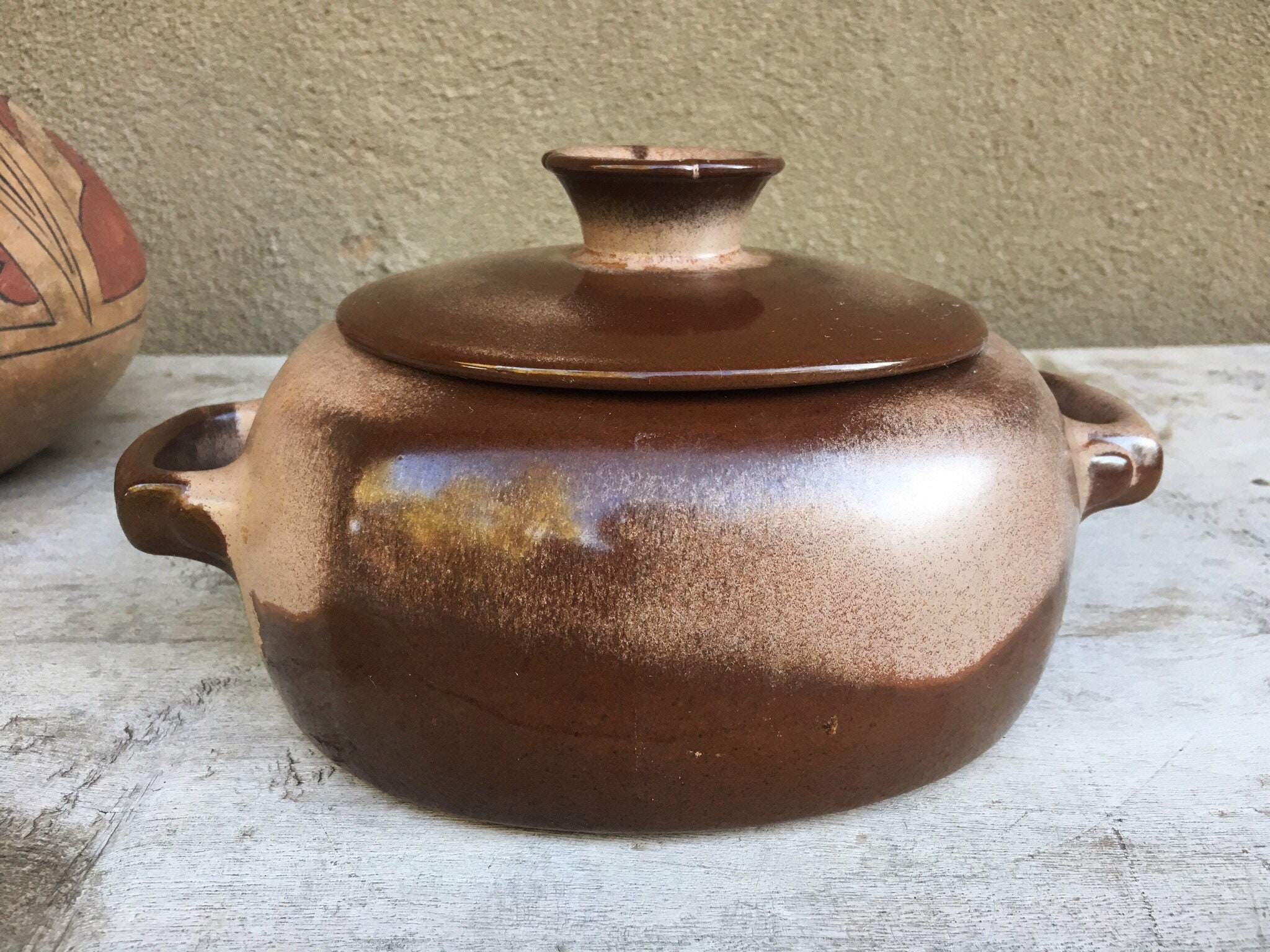 Frankoma Pottery Covered Casserole 5V Prairie Brown, Midcentury