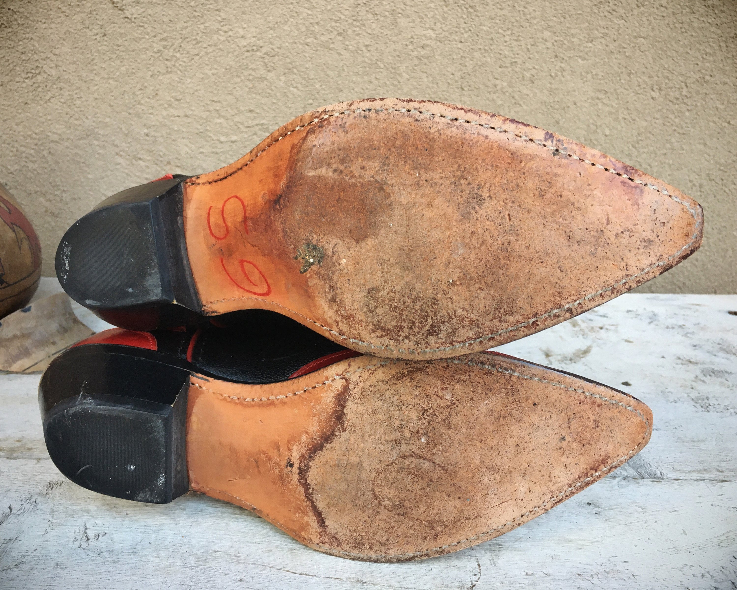 Vintage Black Red Leather Cowgirl Boot Size 9 (Run Small) Code West ...