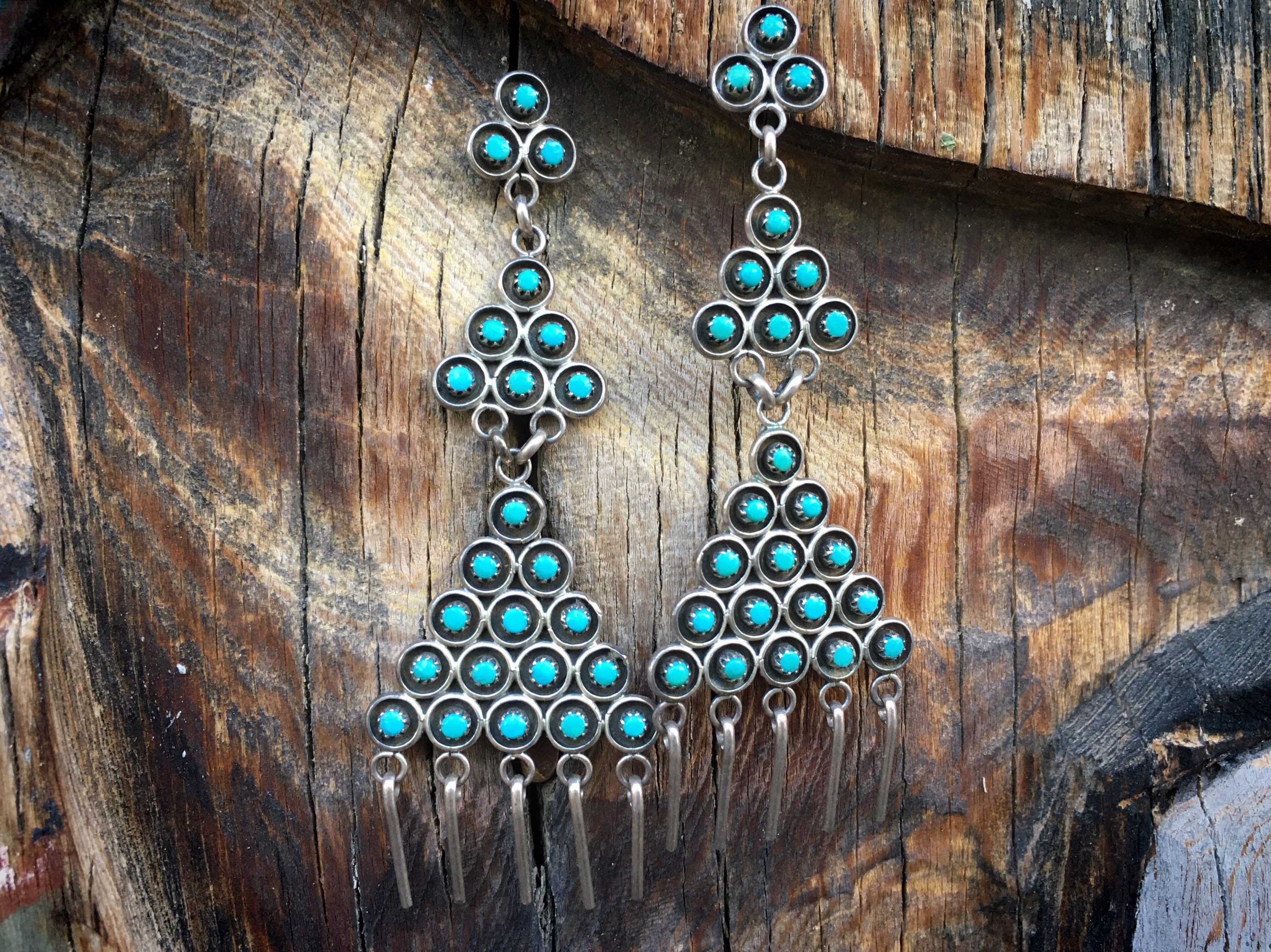Zuni Snake Eye Turquoise Chandelier Earrings for Women, Vintage Native