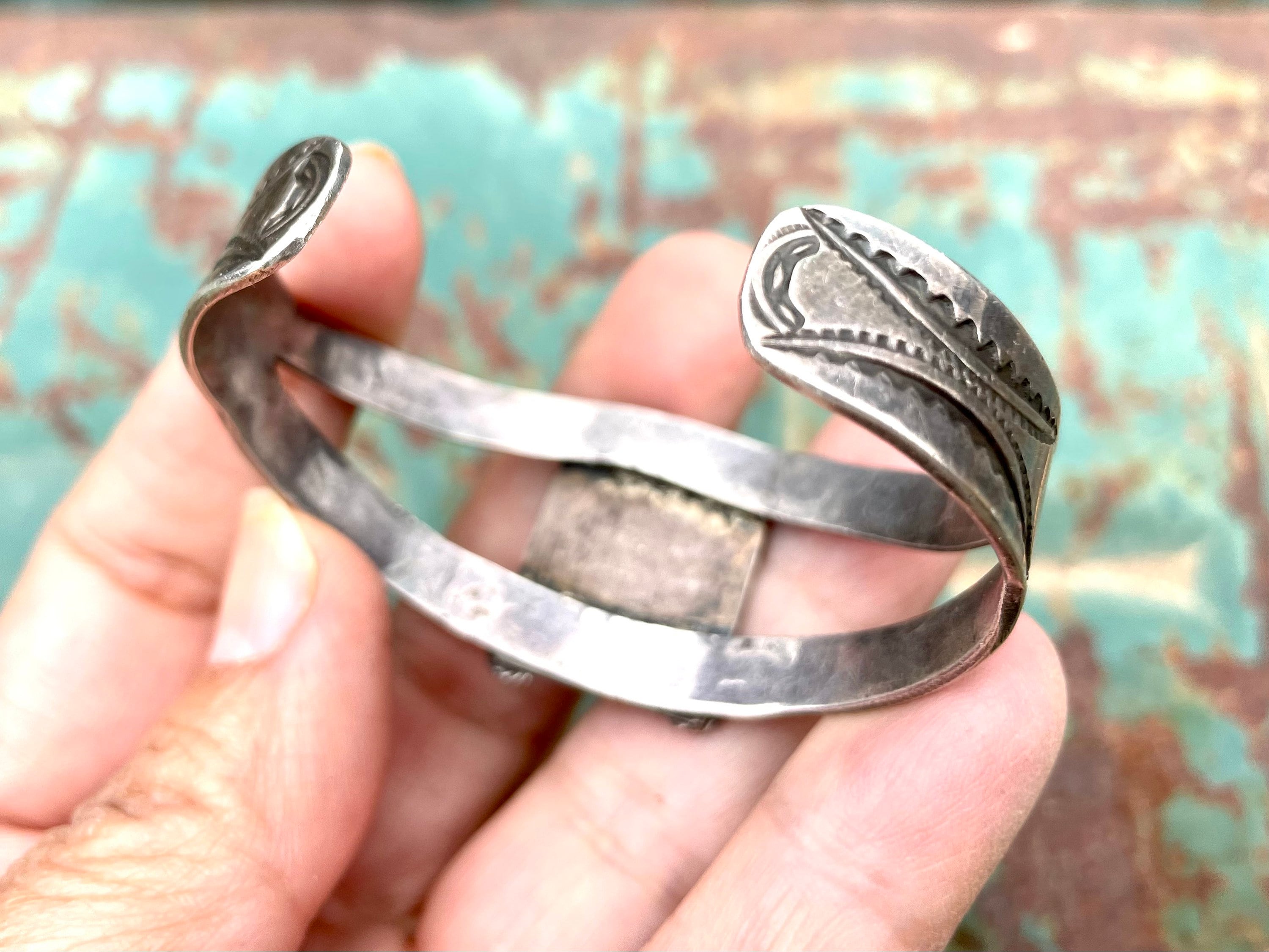 Fred Harvey Era Natural Green Turquoise Cuff Bracelet for Small