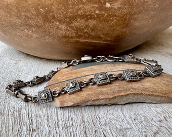 Dainty Sterling Silver Marcasite Link Bracelet 8", Vintage Estate Jewelry for Women