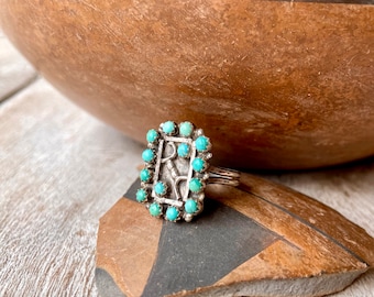 Vintage Zuni Snake Eye Turquoise Ring Size Approx 6.5 w/ Old Repair, Native American Jewelry