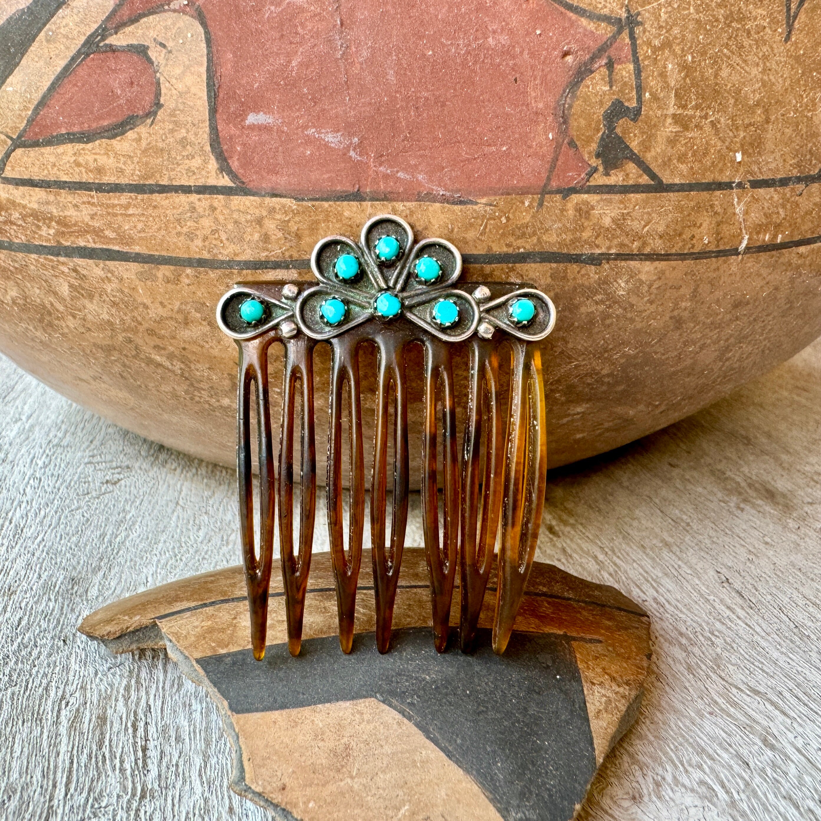 Wonderful Vintage Native American Navajo Turquoise Sterling Silver Hair Comb Wonderful Vintage Native American Navajo Turquoise Sterling Silver Hair Comb