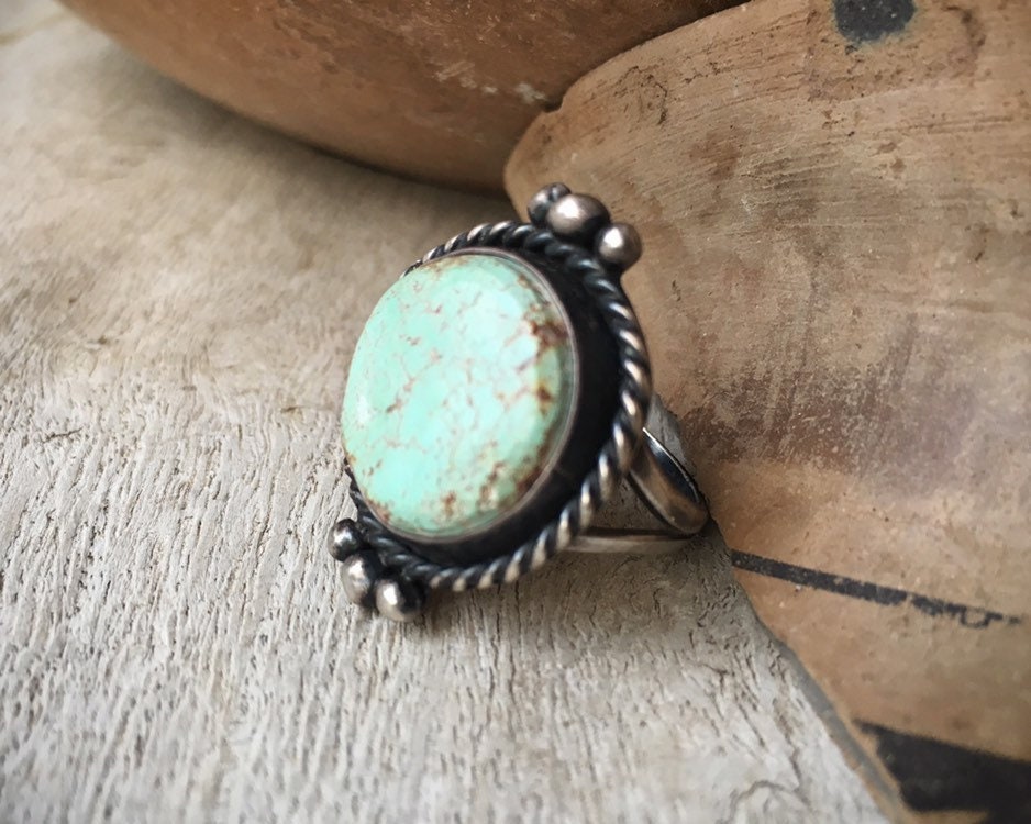 Signed Navajo Dry Creek Vintage Turquoise Ring for Women Size 7.25