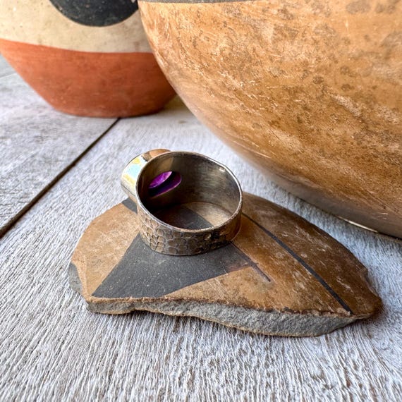 Hammered Sterling Silver Amethyst Ring Approx Siz… - image 14