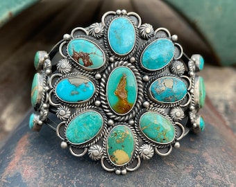 81g Huge Matrixed Turquoise Cluster Cuff Bracelet by Navajo Tyler Brown, Native American Jewelry