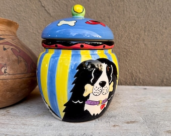 Ceramic Lidded Jar for Dog Treats 2001 Candace Reiter Designs Dogzilla