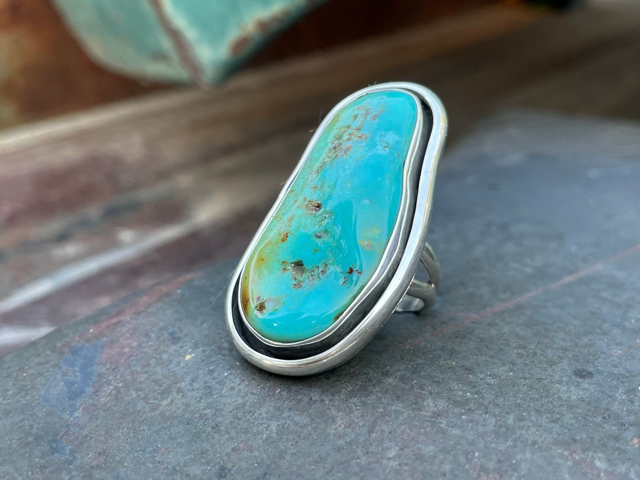 Single Turquoise Stone Ring Size 8 by Navajo Mary Jane Garcia, Native ...