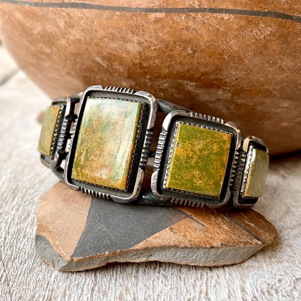 Vintage Navajo Will Denetdale Green King's Manassa Turquoise Cuff Bracelet, Native American Indian Jewelry Unisex, Anniversary Gift Husband