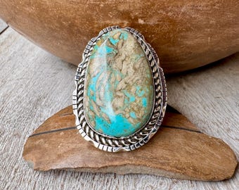 Navajo Walter Vanderver Large Pilot Mountain Turquoise Ring Approx Size 8.25, Native American