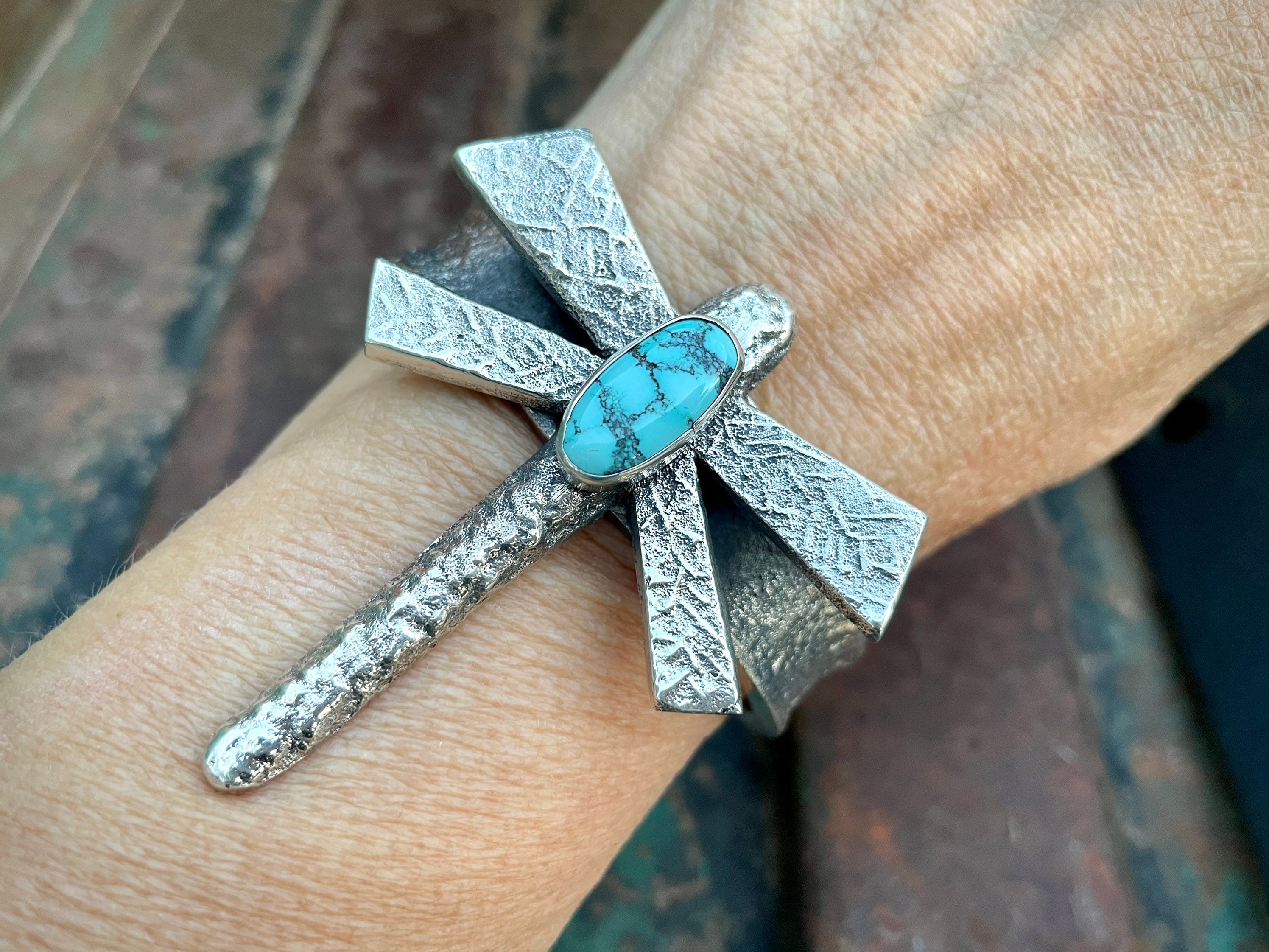 Dragonfly Love Navajo Green Spiderweb Turquoise Native American Jewelry Silver Bracelet Dragonfly Love Navajo Green Spiderweb Turquoise Native American Jewelry Silver Bracelet