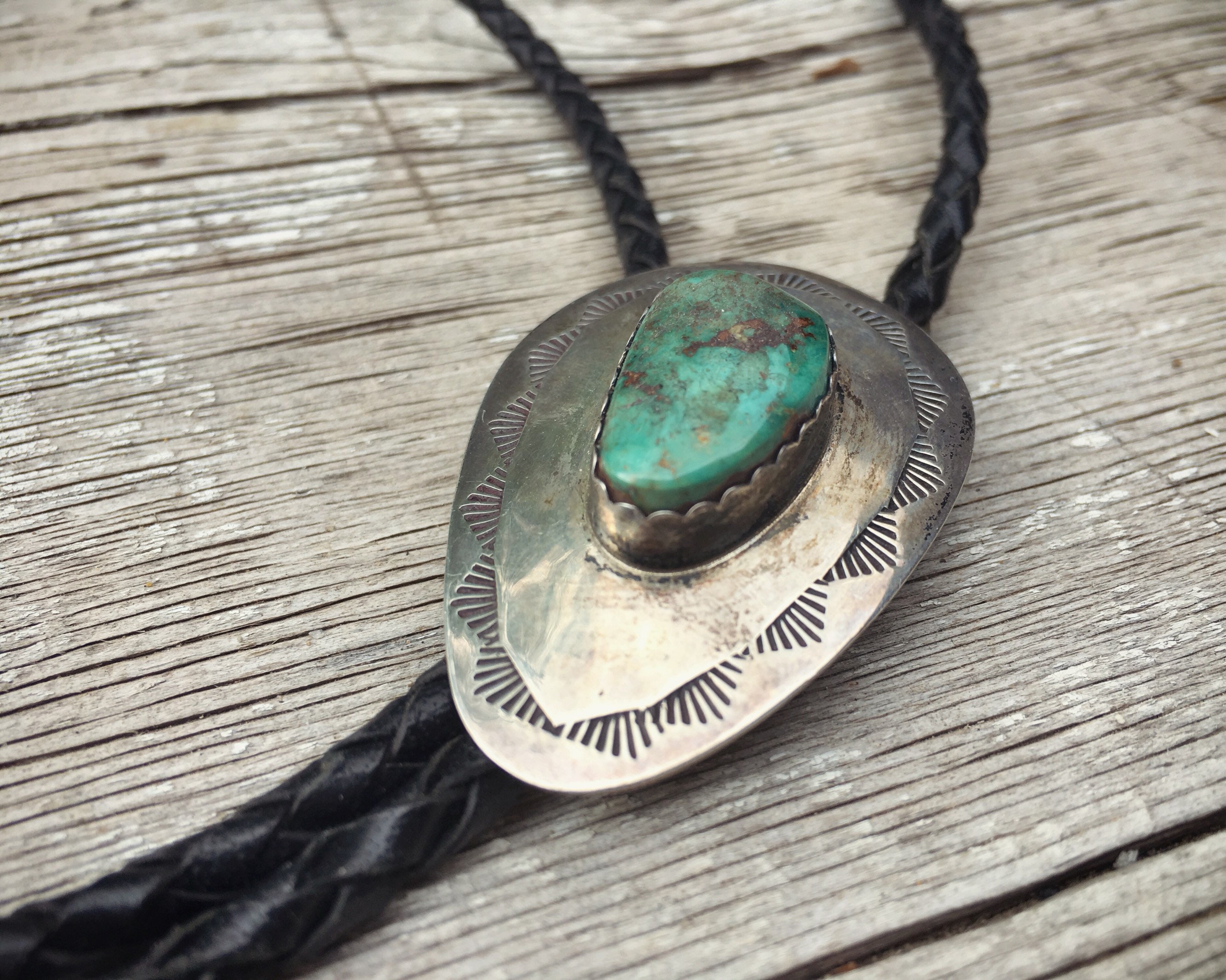 Vintage Turquoise Silver Bolo Tie for Men or Women, Green Turquoise
