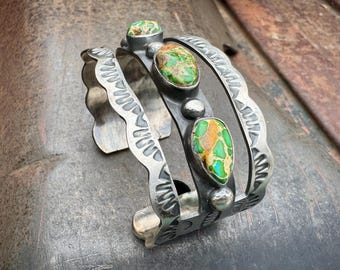 Navajo Chimney Butte Cuff Bracelet 6.75 Sonoran Gold Turquoise, Split Shank Sterling Silver