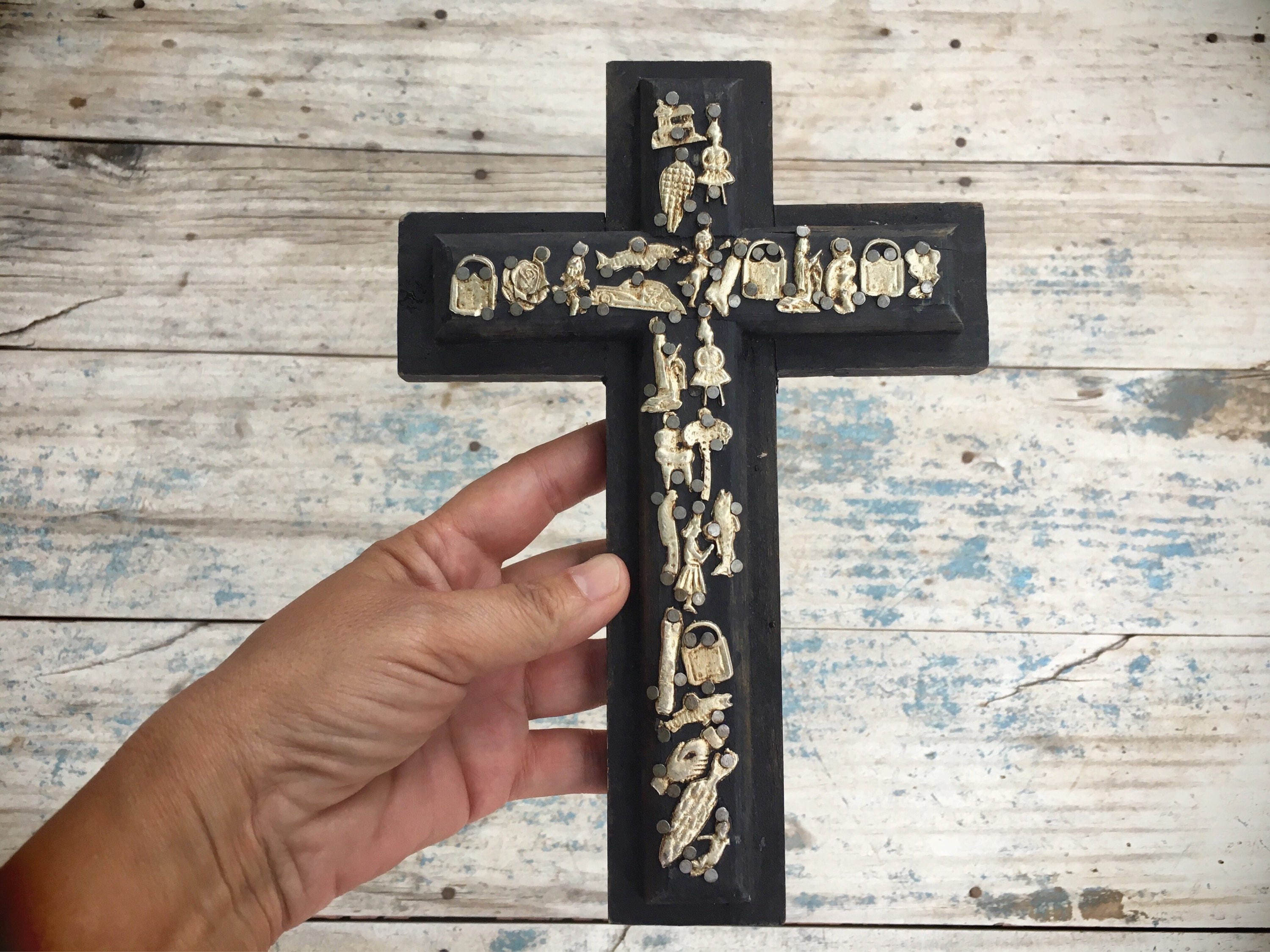 Vintage miracle milagro cross Mexican folk art amulets lucky charms talisman religious medals