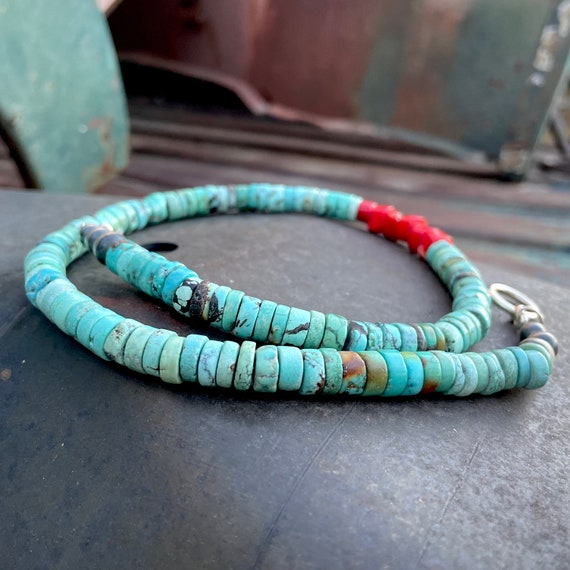 Chunky Dunky Vintage Navajo Coral Heishi Native American Necklace Old Chunky Dunky Vintage Navajo Coral Heishi Native American Necklace Old
