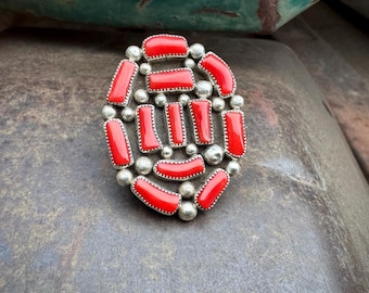 Navajo Kenneth James Coral Cluster Ring Approx Size 7, Natural Branch Style