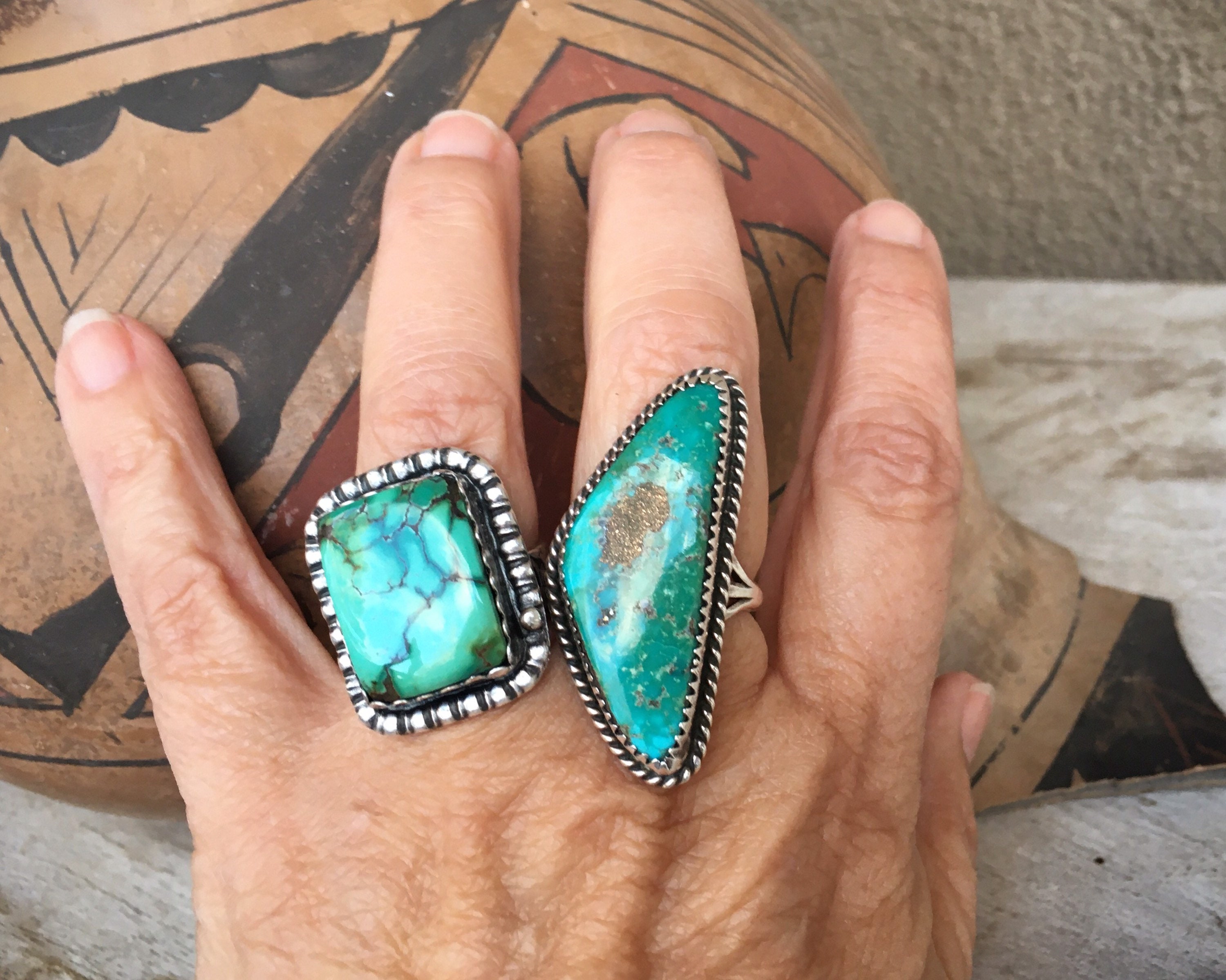 Large Size 10 Vintage Turquoise Ring Unisex, Navajo Native American ...