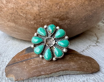 Vintage Silver and Turquoise Petit Point Ring Size 8.5, Native American Jewelry Zuni Style