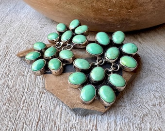 Navajo Ernest Roy Begay Sterling Silver & Turquoise Cluster Dangle Earrings, Pale Green