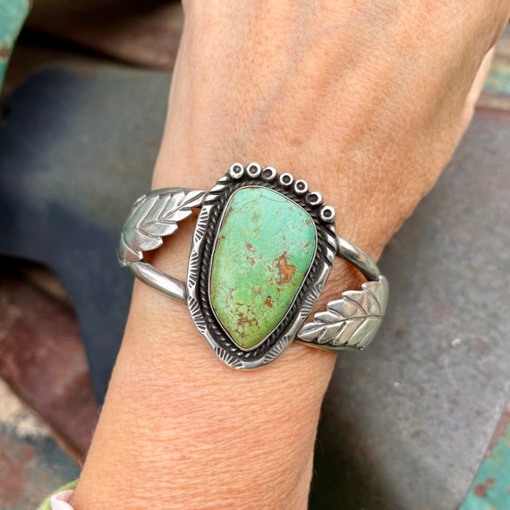 Vintage Navajo Fred Guerro Sr. Natural Green Turquoise Cuff Bracelet Approx Size 6 W Tiny Gap Etsy