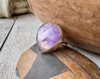 Simple Sterling Silver Ametrine Ring Adjustable Size, Minimalist Jewelry Pale Purple Crystal