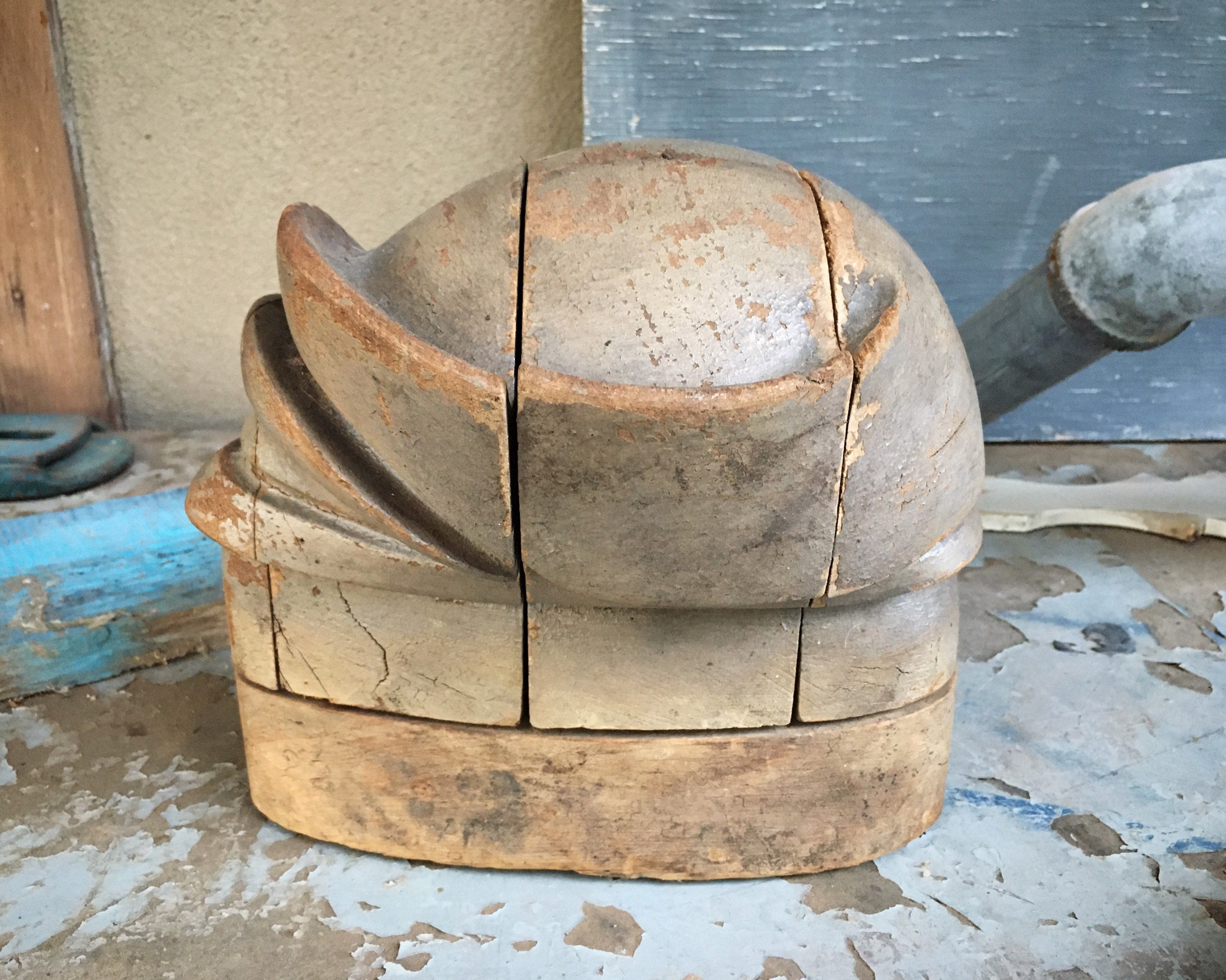 Antique Wooden Hat Form Millinery Puzzle Block, Industrial Steampunk Decor,  Antique Shop Display
