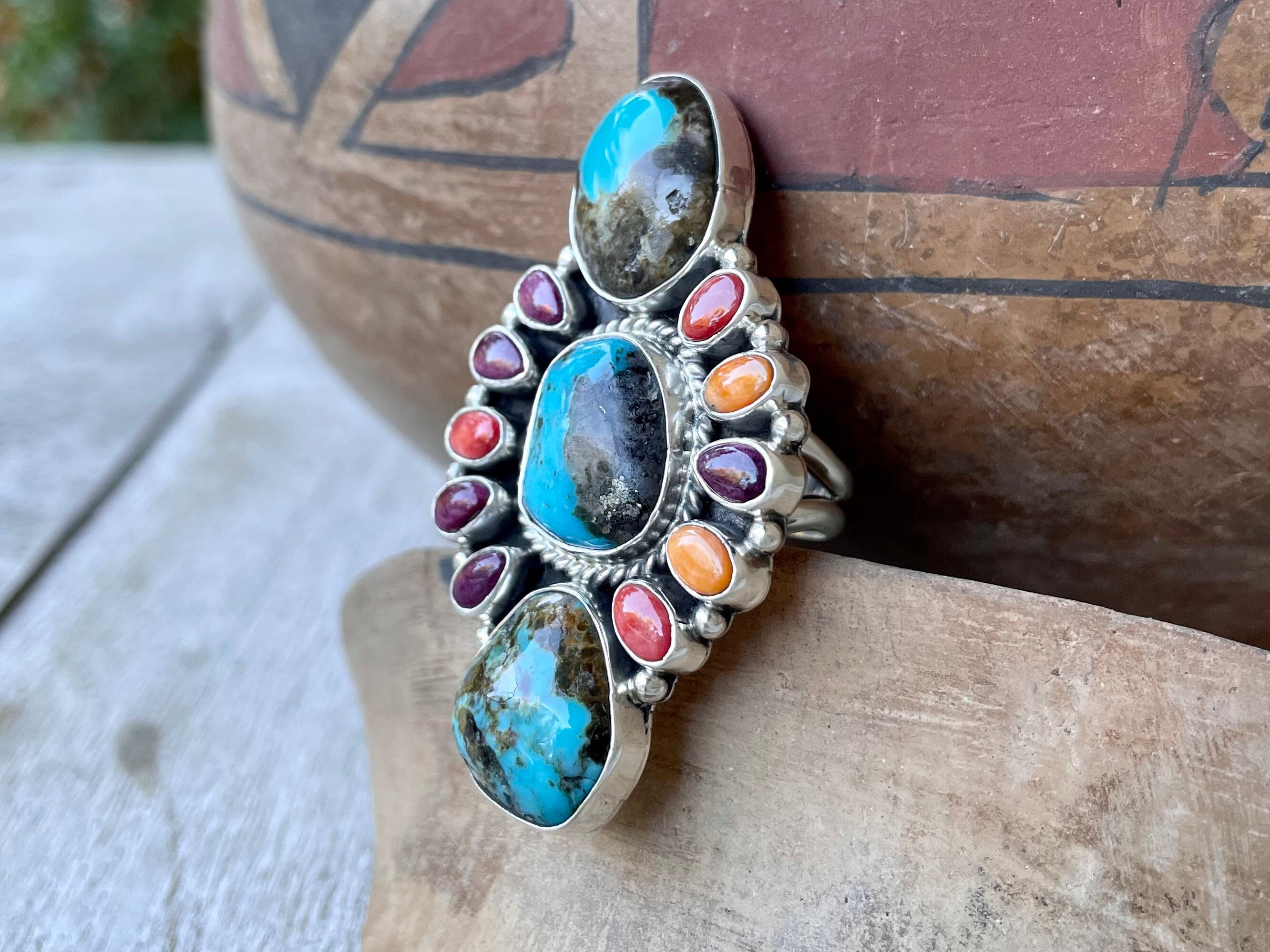 Navajo Mary Jane Garcia Turquoise Multistone Ring Size 8.5, Native ...