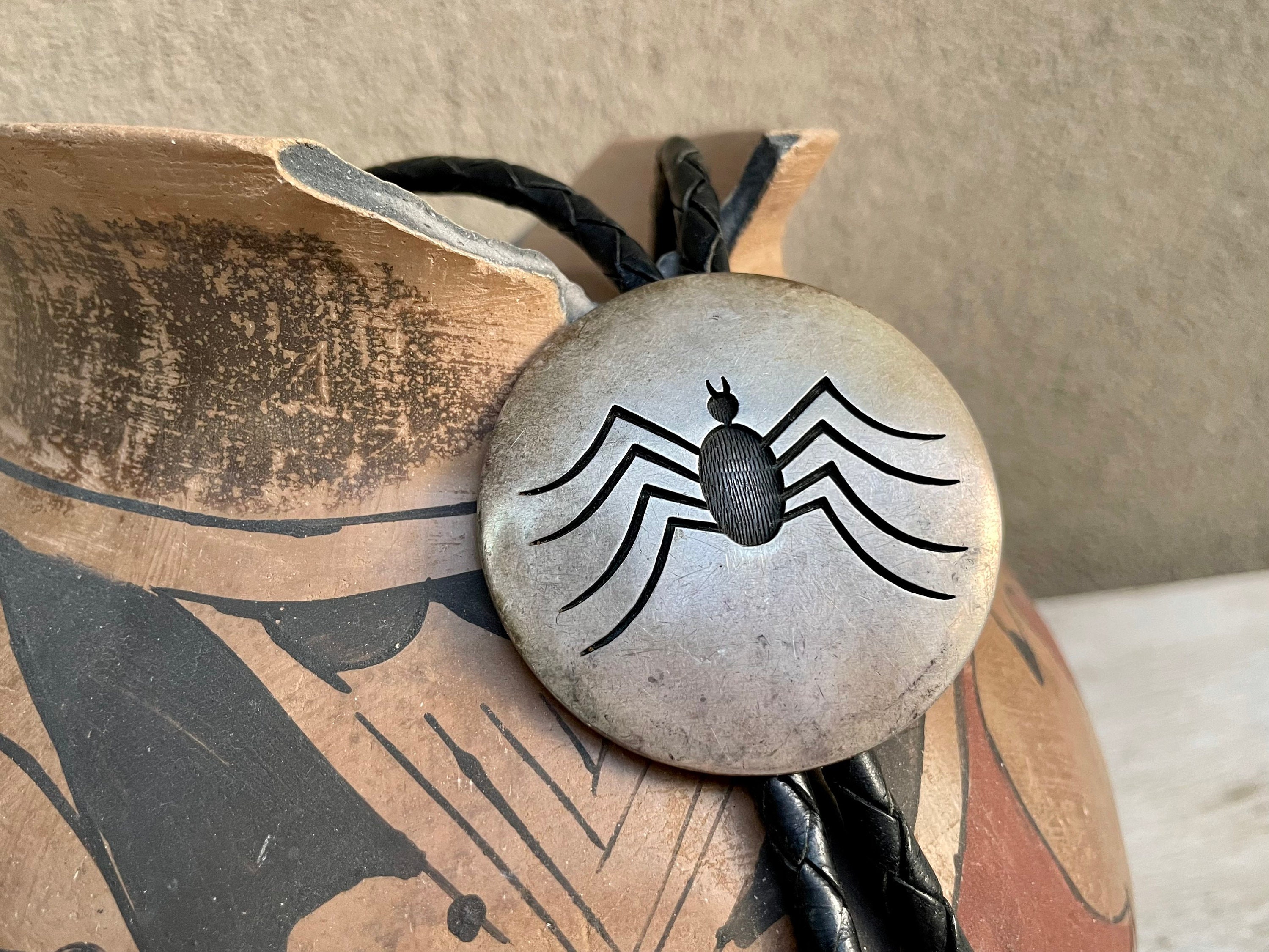 Marvelous Vintage Native American Hopi Sterling Silver Bolo Tie Marvelous Vintage Native American Hopi Sterling Silver Bolo Tie