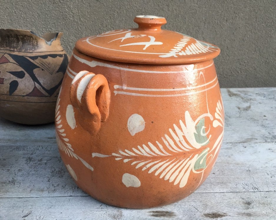 Terracotta Pottery Lidded Bean Pot Lead-Free for Cooking Frijoles,  Southwestern Kitchen Decor, Bohemian Rustic Home, Mexican Cookware