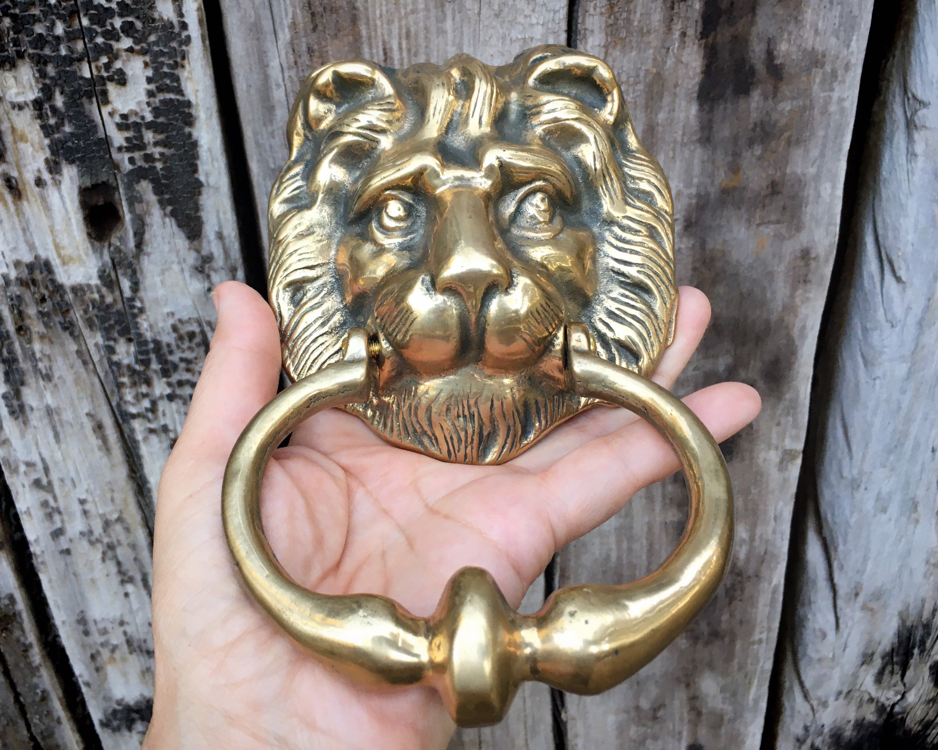 Vintage Heavy Cast Brass Lion Door Knocker, Architectural Salvage