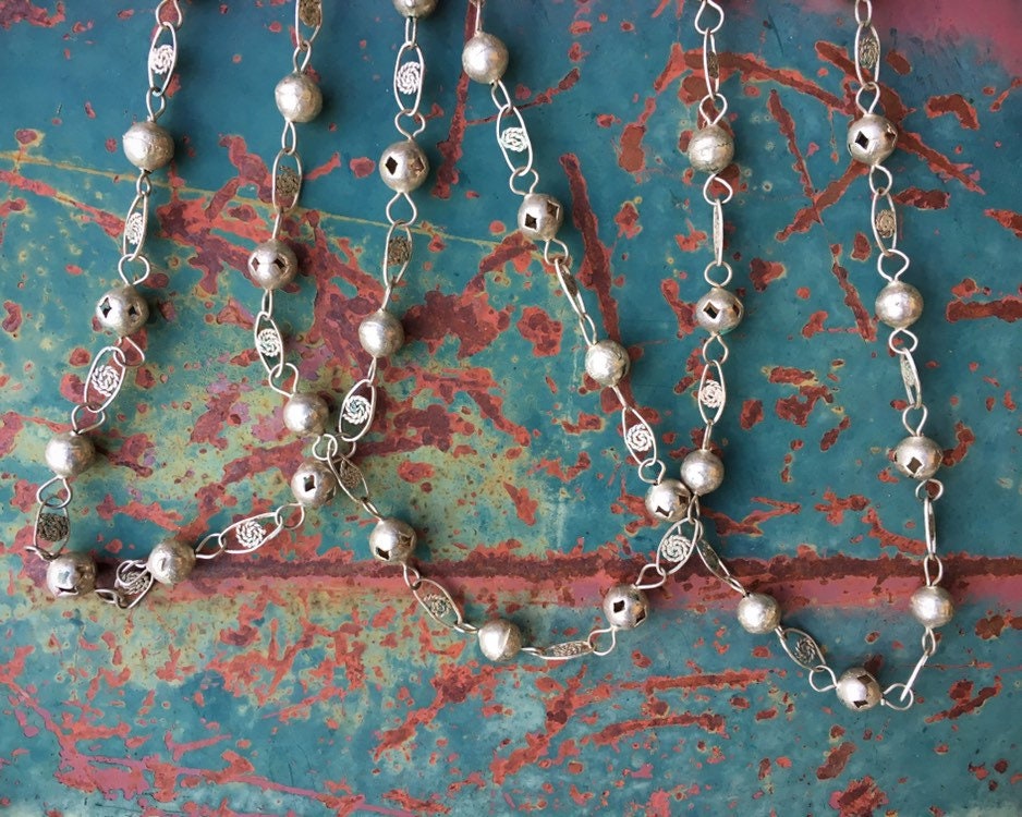 Vintage 70 Silver Mexican Wedding Necklace, Lasso Ball Link Chain