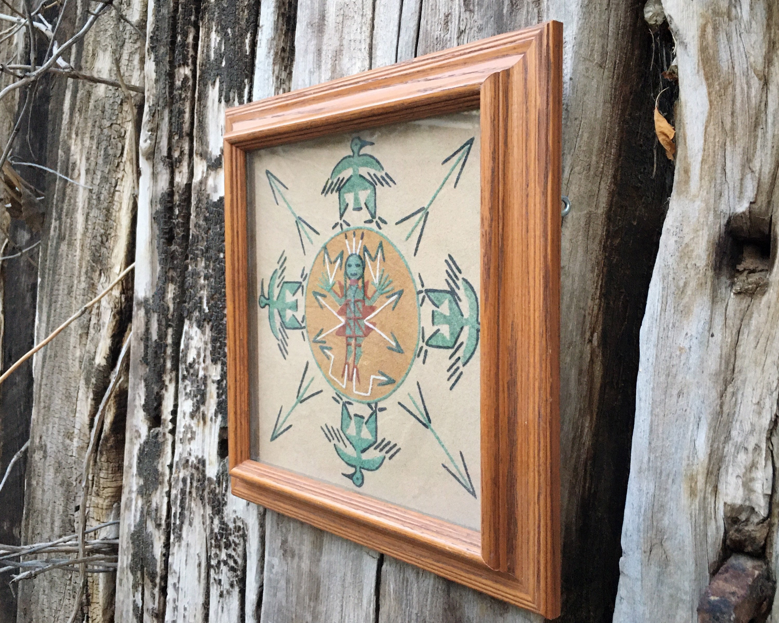 10 Framed Navajo Sand Painting of Yei Figures, Southwestern Wall Decor