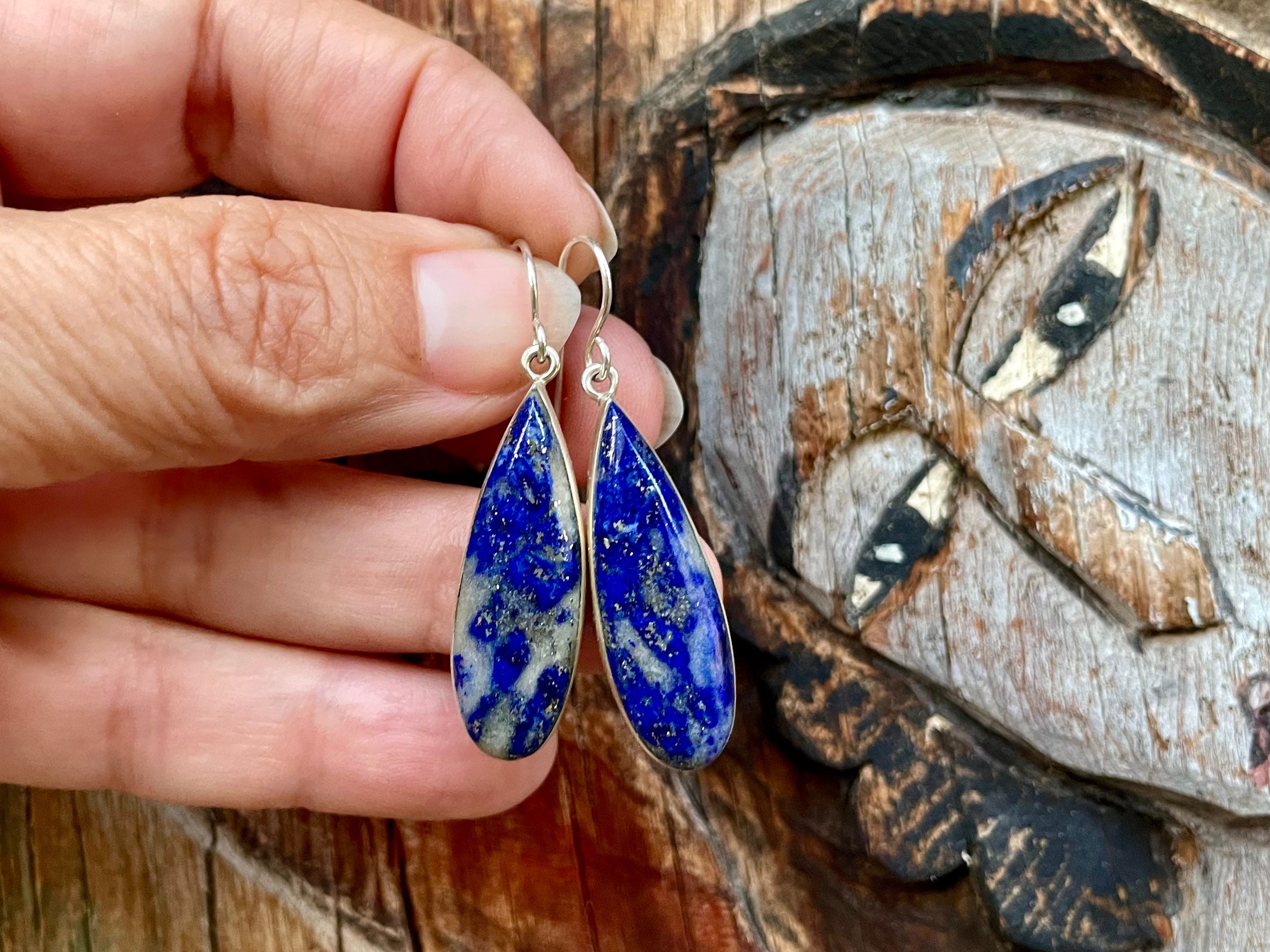 •LAPIS STICK• Navajo silver dangle earrings main image 0