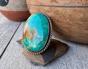 Navajo Augustine Largo Large Turquoise Stone Ring Size 9.5 (Slightly Adj)