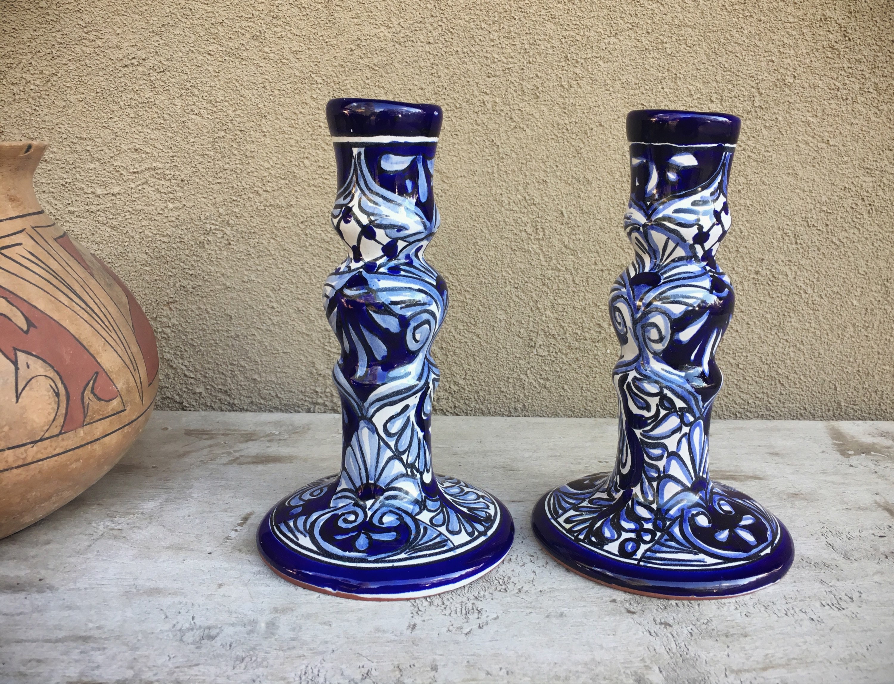 Mexican Talavera Candle Stick Holders Mexican Pottery, Rustic Home
