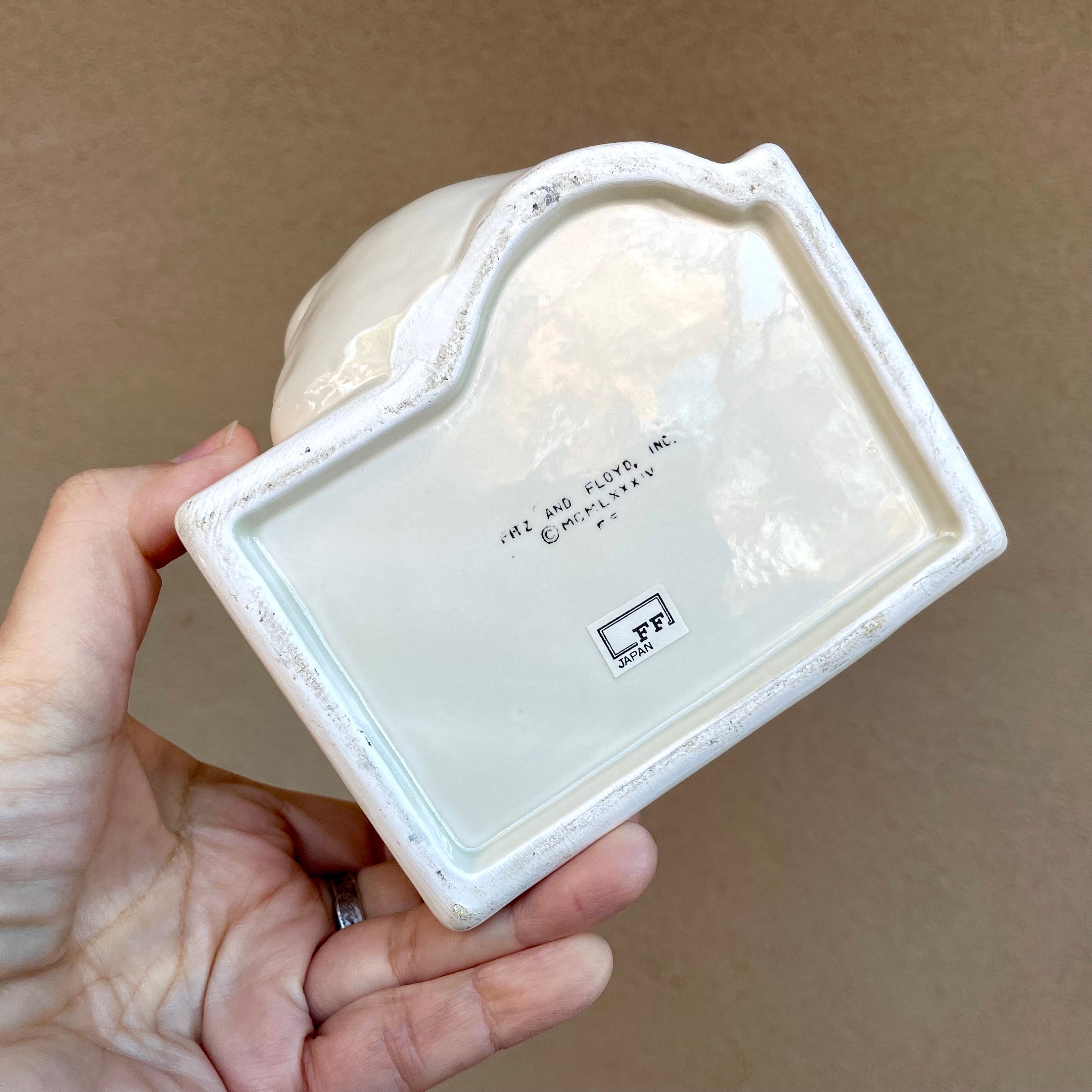 1980s Fitz and Floyd Ceramic Box of Man Holding Nose, Baking Soda