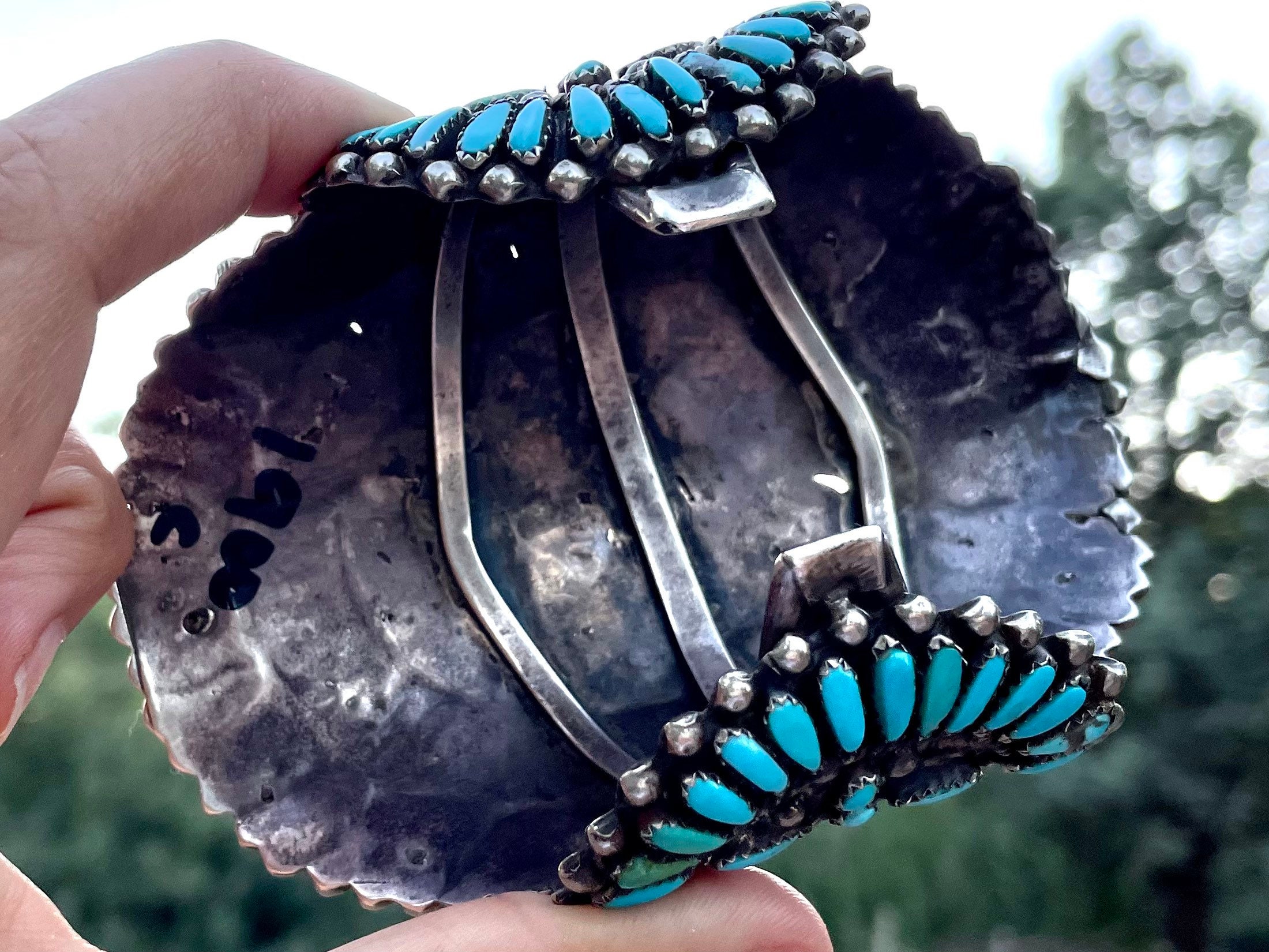 Huge 4 Long Petit Point Turquoise Cluster Arm Guard Cuff Bracelet