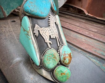 Navajo Mary Jane Garcia HUGE Sterling Silver Turquoise Cuff Bracelet Size 6.625